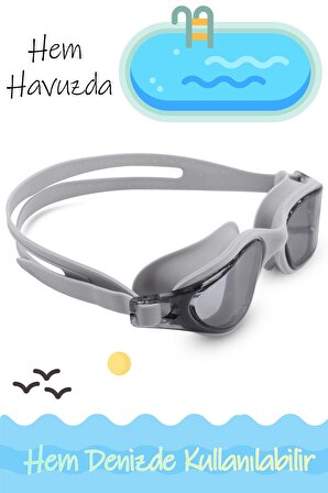 Swimmer PRO Buğu Yapmaz Antifog Yüzücü Gözlüğü Bone SET UV Korumalı Yüzme Havuz Deniz Gözlük Gri