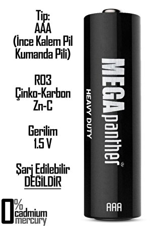 8li AAA R03 İnce Kalem Pil Kumanda Pili Zn-C 1.5V