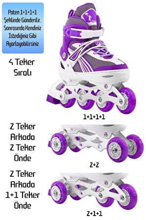 Metal Taban Paten Işıklı Ayarlanabilir Tekerli ve Bedenli Alıştırma Çocuk Genç Pateni MOR 8780