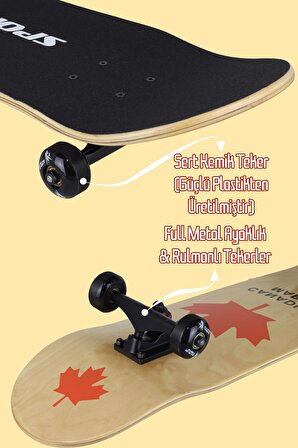 Kemik Teker Kaykay Semi-PRO 8 Katman Yüzey Zımparalı Kaymaz Skateboard 80 cm Canadian Maple