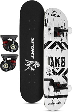 Kemik Teker Kaykay Semi-PRO 8 Katman Yüzey Zımparalı Kaymaz Skateboard 80 cm OK8
