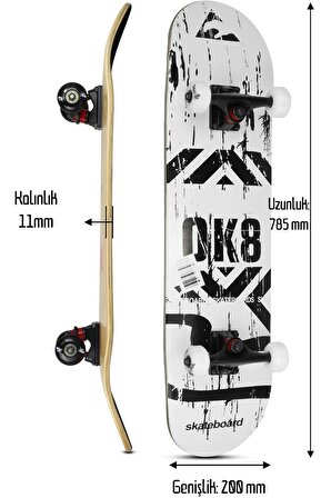 Kemik Teker Kaykay Semi-PRO 8 Katman Yüzey Zımparalı Kaymaz Skateboard 80 cm OK8