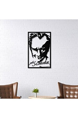 Imzalı Atatürk Portre Dekoratif Lazer Kesim Mdf Tablo 40x50