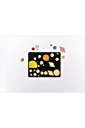 Eğitici Renkli Ahşap Güneş Sistemi Bul Tak Puzzle/Yapboz