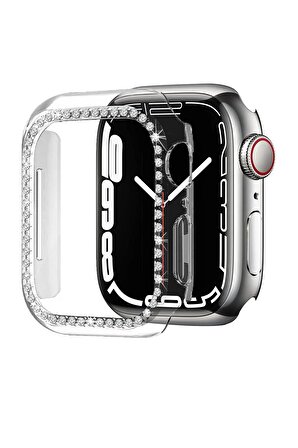 Megafox Apple Watch 2/3/4/5/6/7/8/Se 40mm Uyumlu Taşlı Kasa Koruyucu Şık Renkli Sert PC 360 Koruma