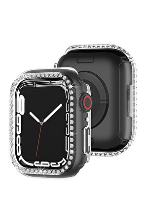 Megafox Apple Watch 2/3/4/5/6/7/8/Se 40mm Uyumlu Taşlı Kasa Koruyucu Şık Renkli Sert PC 360 Koruma