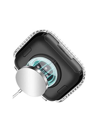 Megafox Apple Watch 2/3/4/5/6/7/8/Se 40mm Uyumlu Taşlı Kasa Koruyucu Şık Renkli Sert PC 360 Koruma