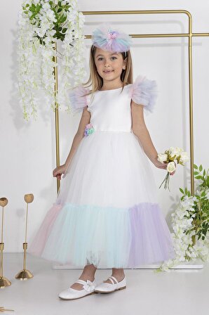 Minimony 5-9 Yaş Kız Çocuk Unicorn Kostüm Elbise Bayramlık Mezuniyet Balo Abiye Gelinlik 5503