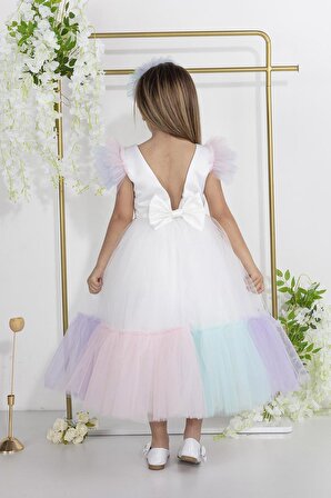 Minimony 5-9 Yaş Kız Çocuk Unicorn Kostüm Elbise Bayramlık Mezuniyet Balo Abiye Gelinlik 5503