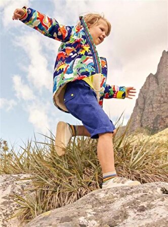 Erkek Çocuk Dinozor Desenli Su Geçirmez Sherpa Astarlı Anorak Mont