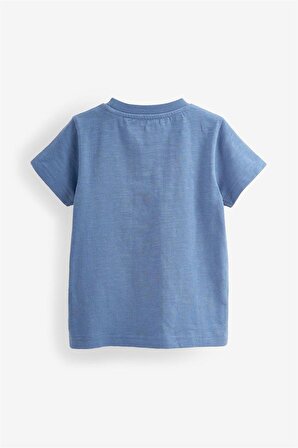 Çocuk %100 Pamuk Tren Baskılı Mavi T-shirt