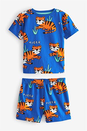 Çocuk %100 Pamuk Kaplan Baskılı Lacivert Pijama Takımı
