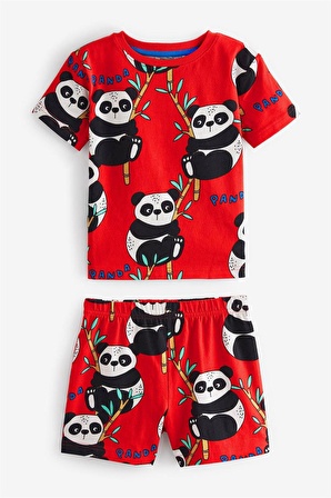 Çocuk %100 Pamuk Panda Baskılı Kırmızı Pijama Takımı