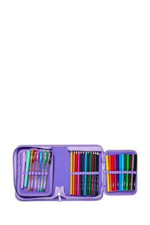 Kız Çocuk Unicorn Desenli Mor Renkli Kalem Kutu ve Kalem Seti