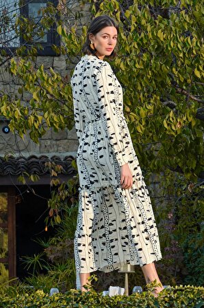 Monamise Kadın Desenli Puantiyeli Gömlek Yakalı Elbise 22032