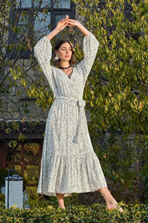 Monamise Kadın Puantiye Desenli Kuşaklı Elbise 22039