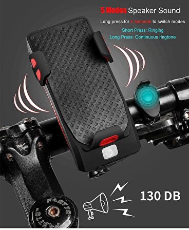 XBYC 6139 Bisiklet 400 Lümen Ön Far + Korna + Telefon Tutucu Powerbank Kırmızı