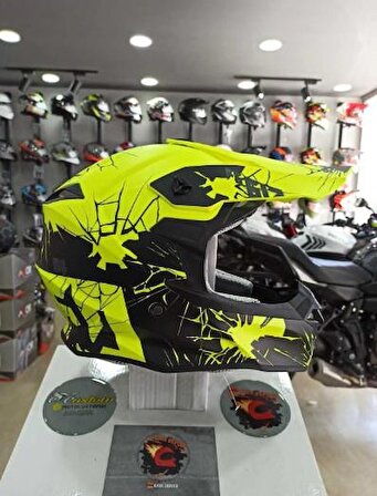Sway 617 Full Face Cross Kapalı Bisiklet Motosiklet Enduro Kaskı XL Beden Sarı Siyah