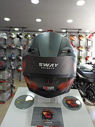 Sway Xbyc 617 Full Face Cross Kapalı Motosiklet Kaskı XL Beden Siyah Turuncu
