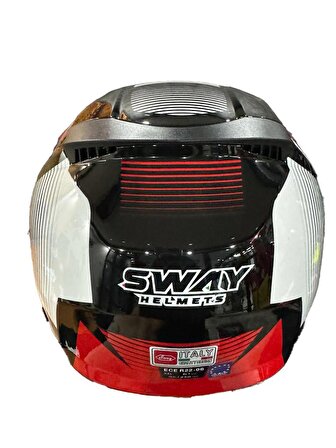 Sway Xbyc 766 Geko Güneş Gözlüklü Yarım Motosiklet Kaskı M Beden Siyah Kırmızı