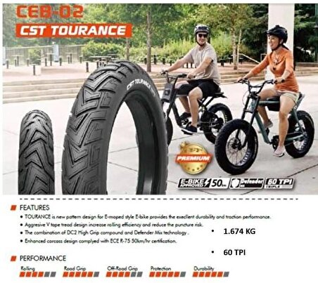 CST Tourance 20x4.0 Elektrikli Bisiklet Fat Bike Defender Zırhlı Dış Lastik