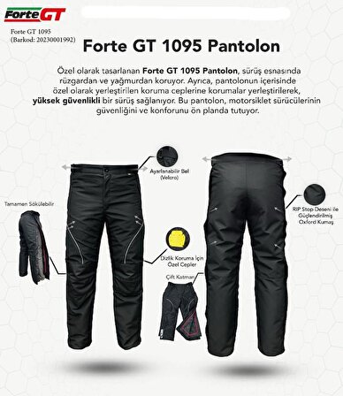 Forte Gt 1095 Yandan Fermuarlı 4 Mevsim Korumalı Motosiklet Pantolonu M Beden