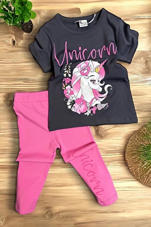 Unicorn Desenli Pembe Renk Taytlı Takım