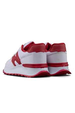 Mega Rahat İç Taban Beyaz Kırmızı Renk Fileli Dış Yüzey Bağcıklı Günlük Ayakkabı Sneakers