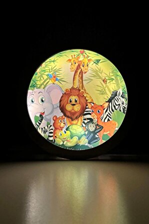 Sevimli Hayvanlar Temalı MDF Ahşap Led Işıklı Çocuk Odası Dekoratif Lamba