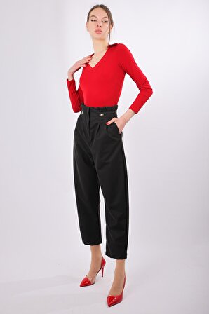Kadın Kırmızı Alttan Çıtçıtlı Polo Yaka Bluz