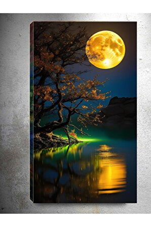 Ayın Gece Görünümü Dekoratif Kanvas Duvar Tablo