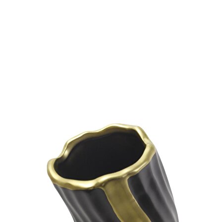 T.Concept Dekoratif Altın Desenli Siyah Uzun Mat Cam Vazo