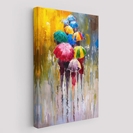Renkli Şemsiyeler Yağlıboya Görünüm Dekoratif Kanvas Duvar Tablosu -5932