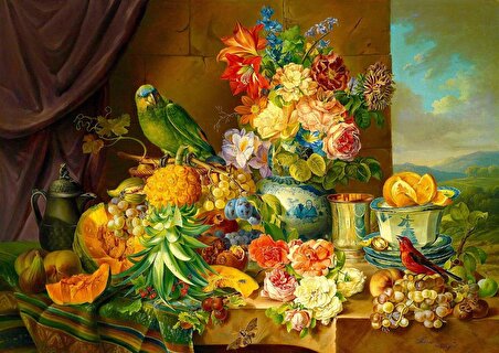 Enjoy Meyveler, Çiçekler ve Papağan Natürmot 14+ Yaş Küçük Boy Puzzle 1000 Parça