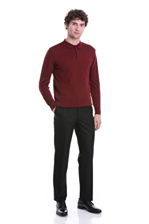 Kiremit Regular Fit Düz Polo Yaka Triko Kazak | 3XL