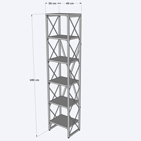 Modern Tarz Ahşap Metal 5 Raflı Kitaplık 40x30x180