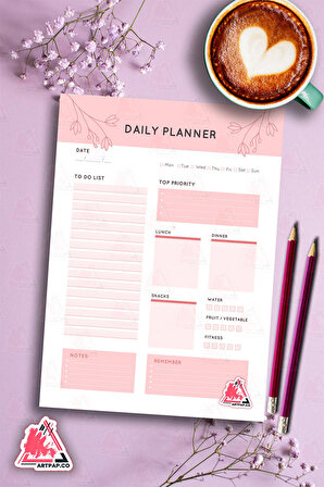 Daily Planner Note | Günlük Hatırlatıcı Planlayıcı, Haftalık Ajanda, Aylık Defter | A5 50Syf 15*21cm
