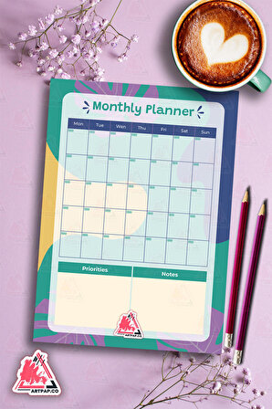 Monthly Planner Note | Aylık Hatırlatıcı Planlayıcı, Haftalık Ajanda, Aylık Defter | A5 50Syf 15*21cm