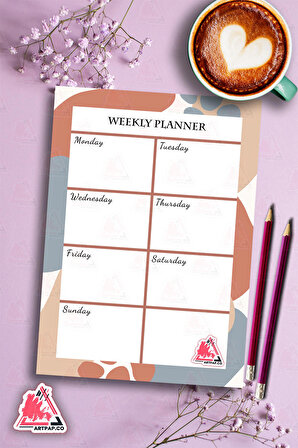 Weekly Planner Note | Haftalık Hatırlatıcı Planlayıcı, Günlük Ajanda,Aylık Defter | A5 50Syf 15*21cm