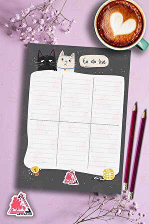 Cute Cats Weekly Planner Note | Haftalık  Planlayıcı, Günlük ,Aylık Defter | A5 50Syf 15*21cm