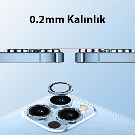 Polham Diamond Taş İşlemeli iPhone 14 Pro-14 Pro Max Kamera Koruyucu Lens, 0.2MM 5 Katmanlı Kırılmaz 