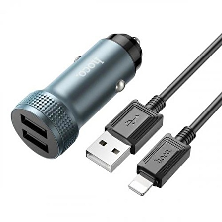 Polham 12/24V Çift USB Girişli 1 MT iPhone Lightning Kablolu Araç Şarjı, Ultra Hızlı ve Akım Korumalı