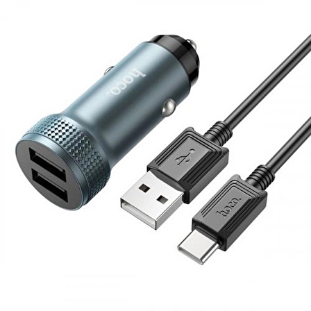 Polham 12/24V Çift USB Girişli 1 Metre Type C Kablolu Araç Şarjı, Ultra Hızlı ve Akım Korumalı Araç Şarjı