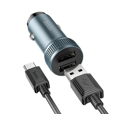 Polham 12/24V Çift USB Girişli 1 Metre Type C Kablolu Araç Şarjı, Ultra Hızlı ve Akım Korumalı Araç Şarjı