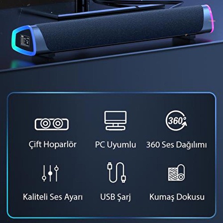 Polham Ultra Şık RGB Işıklı Bluetooth Bağlantılı 4D Bass Efektli Hoparlör Subwoofer, Masaüstü, TV Altı Hoparlör