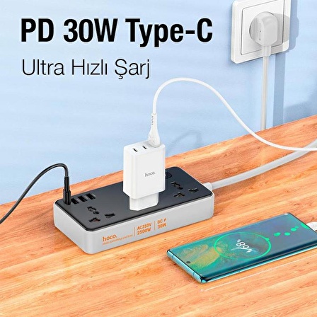 Polham HC Seri 1.5 Metre 2500W 3x Priz, 3x USB, 1x Type C Çok Fonksiyonlu Şarj Aleti ve Priz Çoğaltıcı, Emniyet Butonlu, Akım ve Isı Korumalı