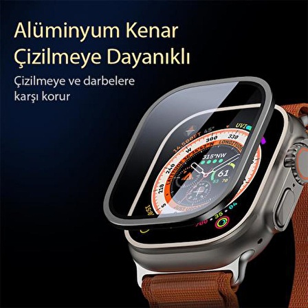 Polham Alüminyum Kenarlı Ful Kaplama Apple Watch Ultra 49MM Uyumlu Ekran Koruyucu, Toz ve Su Geçirmez Kırılmaz