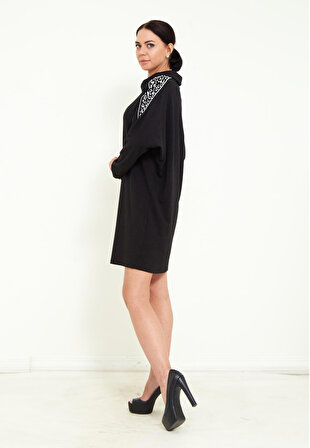 Favori Tekstil Kadın Taş İşlemeli Tasarım Midi Elbise
