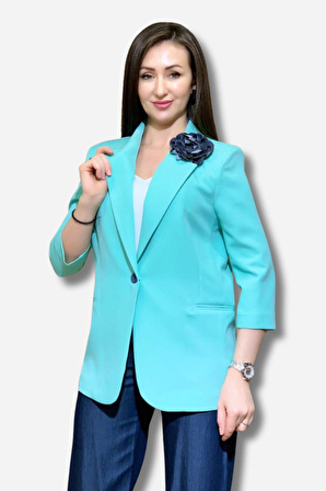 Favori Tekstil Gül Aksesuarlı Tasarım Blazer Ceket