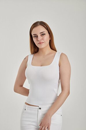 Modatalika Kadın Kare Yaka Crop Triko Bluz